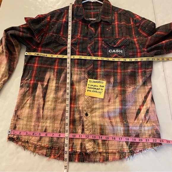 Johnny Cash Flannel Shirt Bleached Plaid Mens Unisex Size Large Handmade EUC - Picture 10 of 14